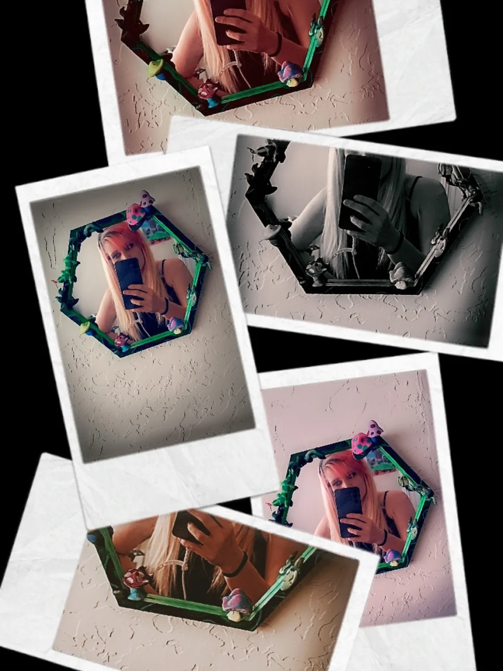 Handmade  One Of A Kind Green Hexagon Mushroom Mirror - Glowing Accent